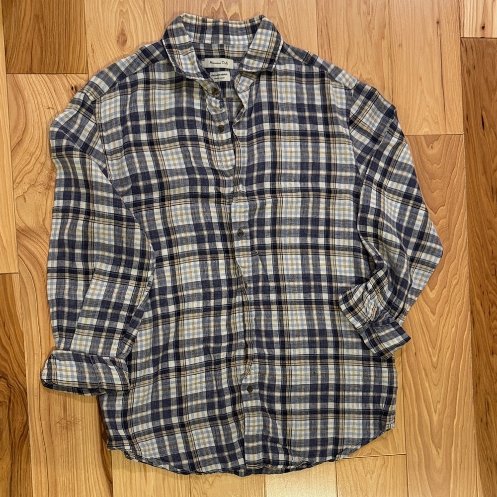 Massimo Dutti Blue and White Checkered Shirt